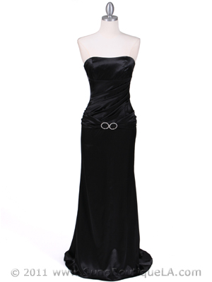 800 Black Strapless Charmeuse Evening Gown, Black