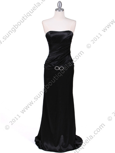 800 Black Strapless Charmeuse Evening Gown - Black, Front View Medium