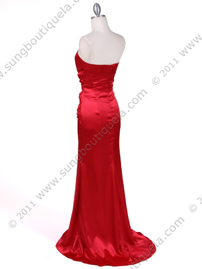 800 Red Strapless Charmeuse Evening Gown - Red, Back View Medium
