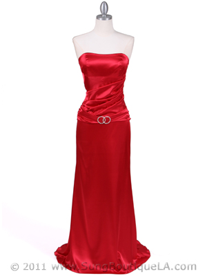 800 Red Strapless Charmeuse Evening Gown, Red