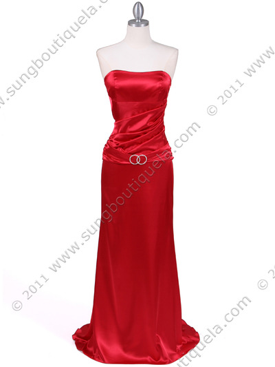 800 Red Strapless Charmeuse Evening Gown - Red, Front View Medium