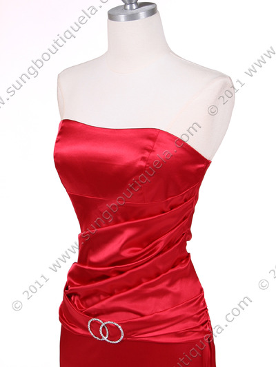 800 Red Strapless Charmeuse Evening Gown - Red, Alt View Medium