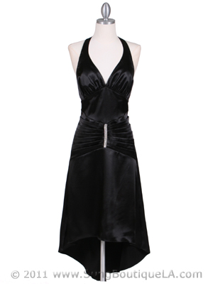801 Black Satin Halter Cocktail Dress, Black