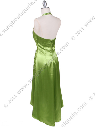 801 Green Satin Halter Cocktail Dress - Green, Back View Medium