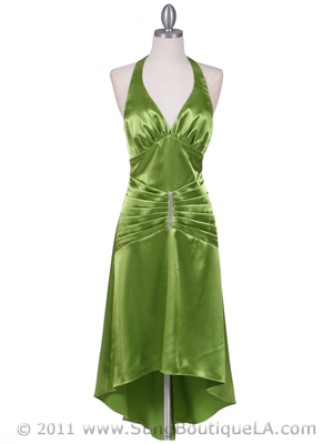 801 Green Satin Halter Cocktail Dress, Green
