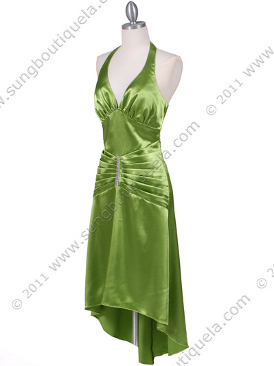 801 Green Satin Halter Cocktail Dress - Green, Alt View Medium