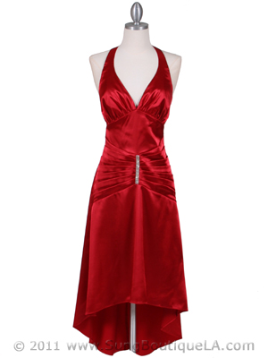 801 Red Satin Halter Cocktail Dress, Red