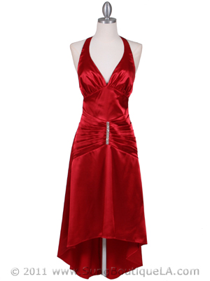 801 Red Satin Halter Cocktail Dress, Red