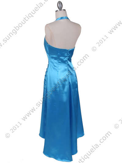 801 Turquoise Satin Halter Cocktail Dress - Turquoise, Back View Medium