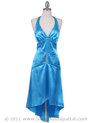 801 Turquoise Satin Halter Cocktail Dress, Turquoise