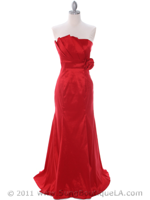 8034 Red Stretch Taffeta Evening Gown, Red