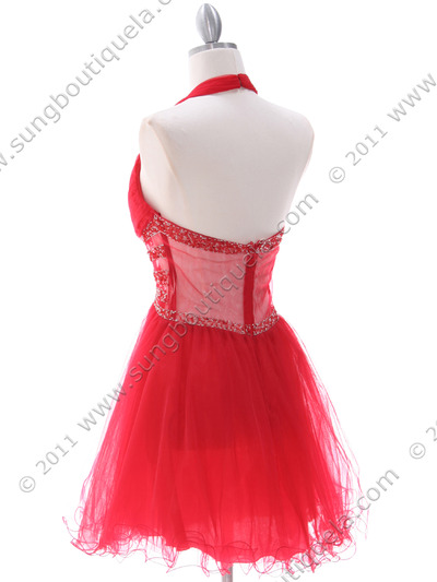 8038 Red Cocktail Dress - Red, Back View Medium