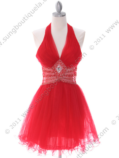 8038 Red Cocktail Dress - Red, Front View Medium