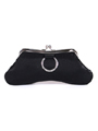 80433 Black Satin Evening Bag with Rhinestone Buckle - Black, Front View Thumbnail