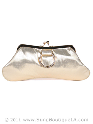 80433 Gold Satin Evening Bag with Rhinestone Buckle, Gold