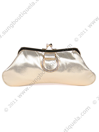 80433 Gold Satin Evening Bag with Rhinestone Buckle - Gold, Front View Medium