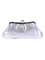 80433 Silver Satin Evening Bag with Rhinestone Buckle - Silver, Front View Thumbnail