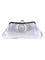 80433 Silver Satin Evening Bag with Rhinestone Buckle - Silver, Front View Thumbnail