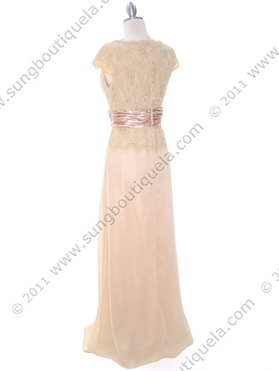 8050 Gold Lace Top Evening Dress - Gold, Back View Medium
