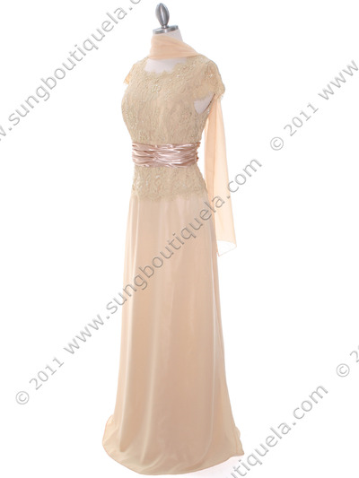 8050 Gold Lace Top Evening Dress - Gold, Alt View Medium