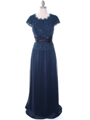 8050 Navy Lace Top Evening Dress - Navy, Front View Thumbnail