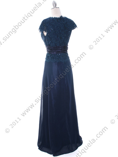 8050 Navy Lace Top Evening Dress - Navy, Back View Medium