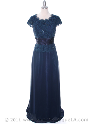 8050 Navy Lace Top Evening Dress, Navy
