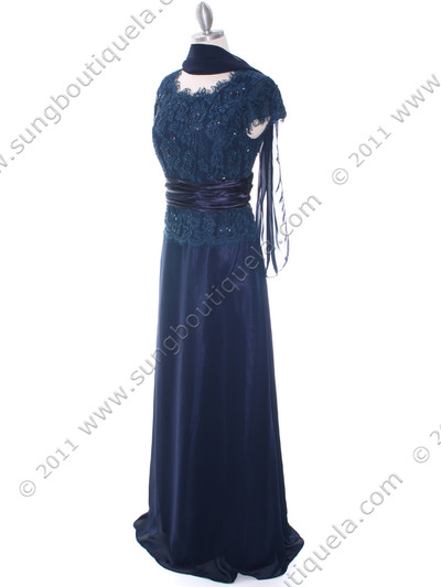 8050 Navy Lace Top Evening Dress - Navy, Alt View Medium