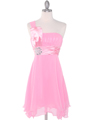 8064 Pink One Shoulder Vertical Pleated Bridesmaid Dress - Pink, Front View Thumbnail