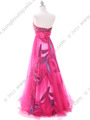 8088 Hot Pink Print Mesh Sequins Top Prom Evening Dress - Hot Pink, Back View Thumbnail