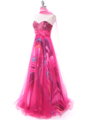 8088 Hot Pink Print Mesh Sequins Top Prom Evening Dress - Hot Pink, Alt View Thumbnail