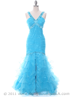 8098 Turquoise Beaded Prom Evening Dress, Turquoise