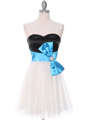 8104 Black Turquoise Homecoming Dress with Bow - Black Turquoise, Front View Thumbnail
