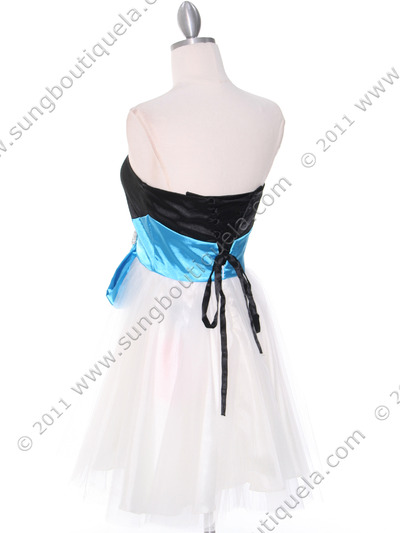 8104 Black Turquoise Homecoming Dress with Bow - Black Turquoise, Back View Medium