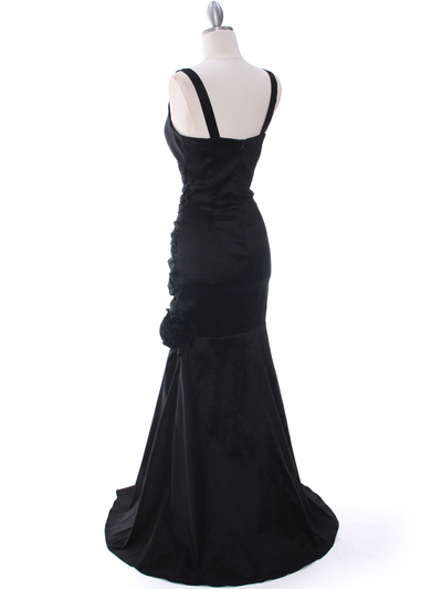 8112 Black Stretch Taffeta Evening Dress - Black, Back View Medium