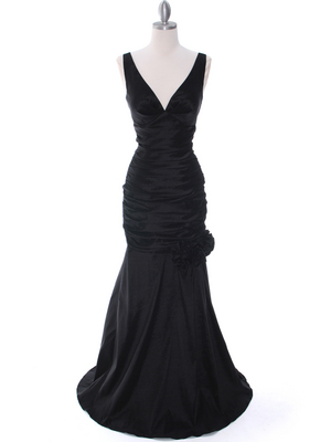 8112 Black Stretch Taffeta Evening Dress, Black