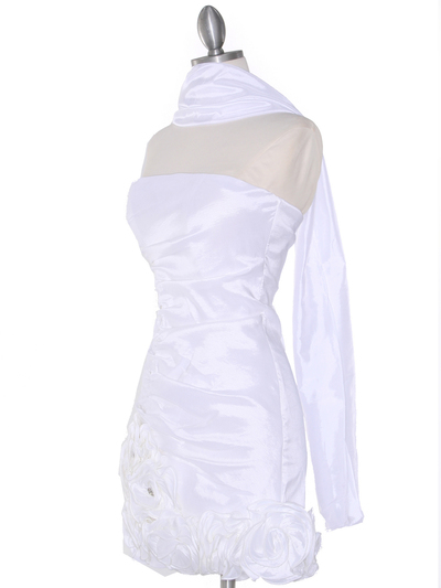 8118 Teffeta Cocktail Dress with Rosette Hem - White, Alt View Medium