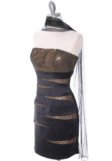 8137 Black/Gold Sequin Party Dress - Black Gold, Alt View Medium