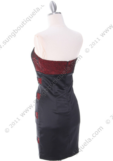 8137 Black/Red Sequin Cocktail Dress - Black Red, Back View Medium