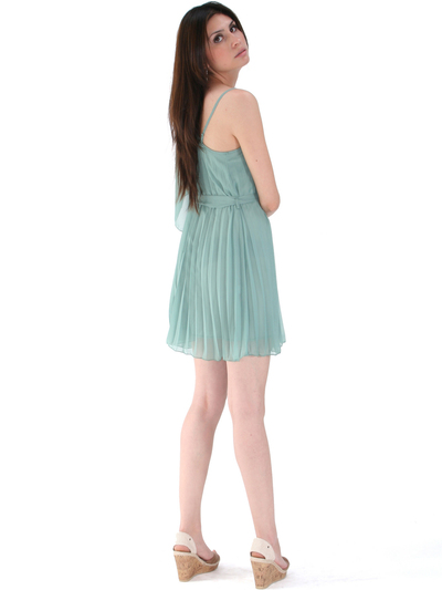 8158 Pleated One Shoulder Cocktail Dress - Olive, Back View Medium