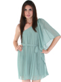 8158 Pleated One Shoulder Cocktail Dress - Olive, Alt View Thumbnail