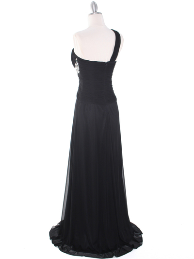 8312 Black One Shoulder Pleated Evening Dress - Black, Back View Medium