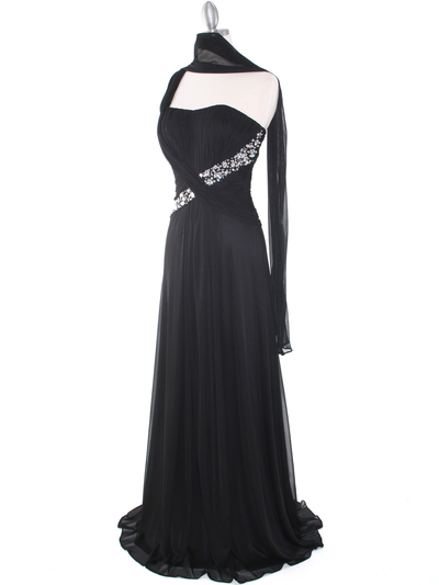 8312 Black One Shoulder Pleated Evening Dress - Black, Alt View Medium