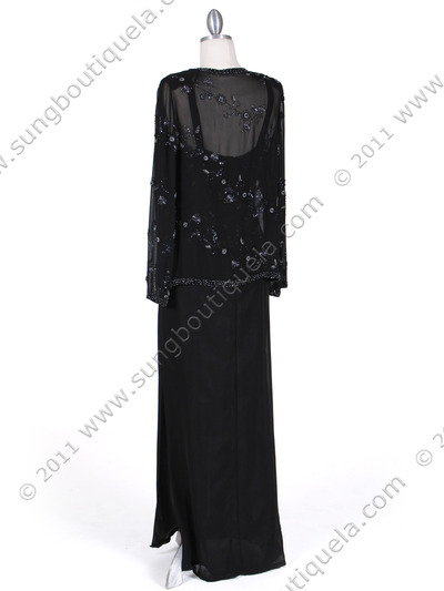 8324 Black Beaded Mock Two Piece Dress with Jacket - Black, Back View Medium