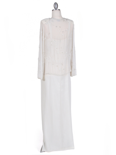 8324 Ivory Beaded Mock Two Piece Dress with Jacket - Ivory, Back View Medium