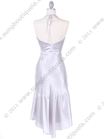 8397 Silver Charmeuse Halter Cocktail Dress - Silver, Alt View Medium