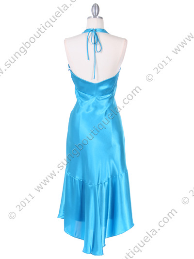 8397 Turquoise Charmeuse Halter Cocktail Dress - Turquoise, Back View Medium