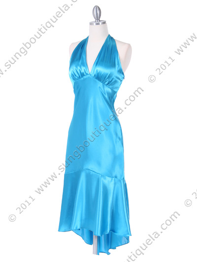 8397 Turquoise Charmeuse Halter Cocktail Dress - Turquoise, Alt View Medium