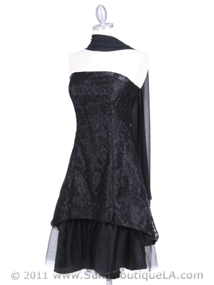 8418 Black Laced Cocktail Dress, Black