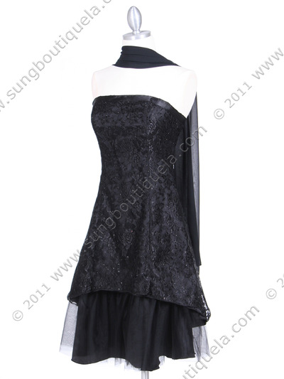 8418 Black Laced Cocktail Dress - Black, Front View Medium
